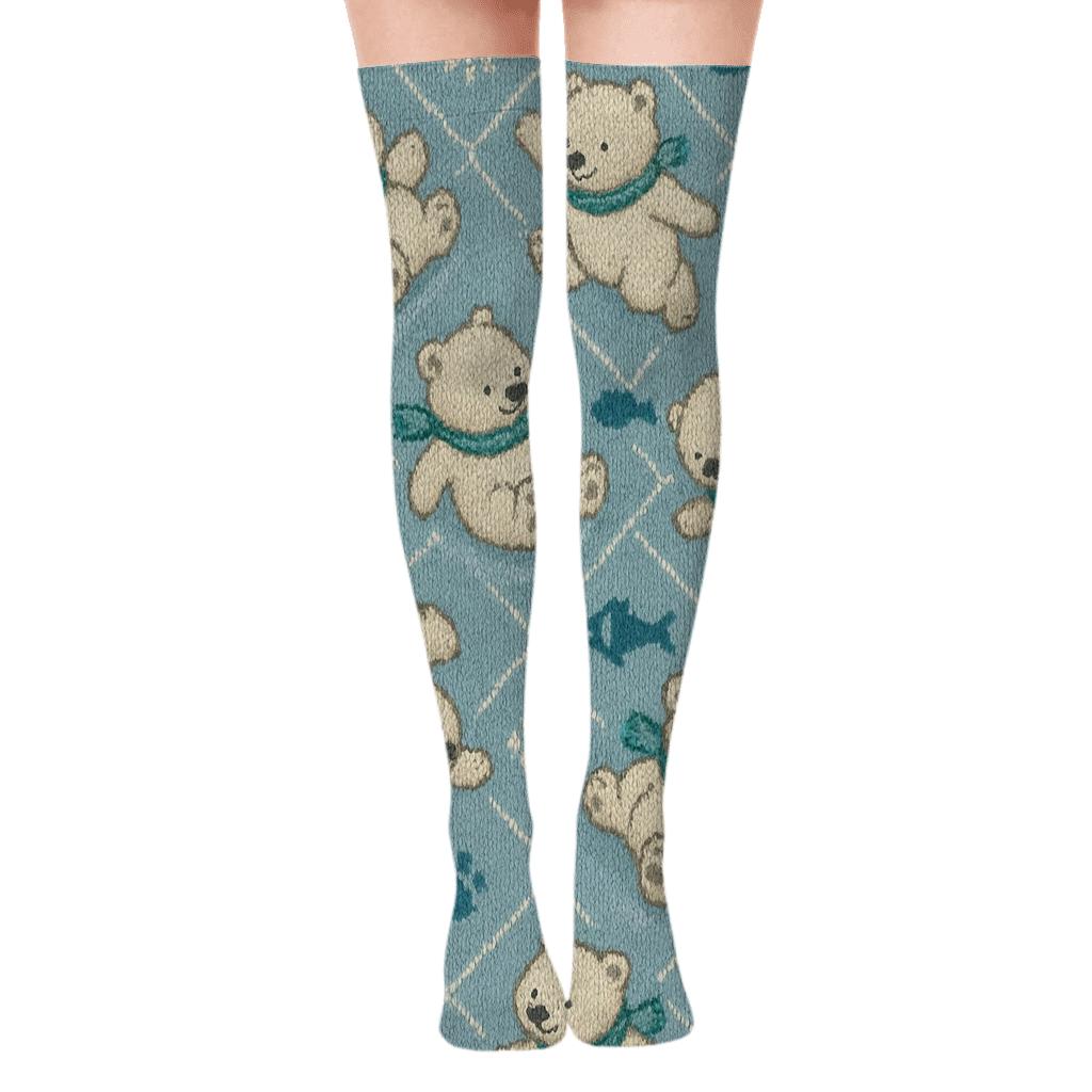 Knit Illusion Polar Bear Snow Party Tiles trendy patterned over-the-knee socks