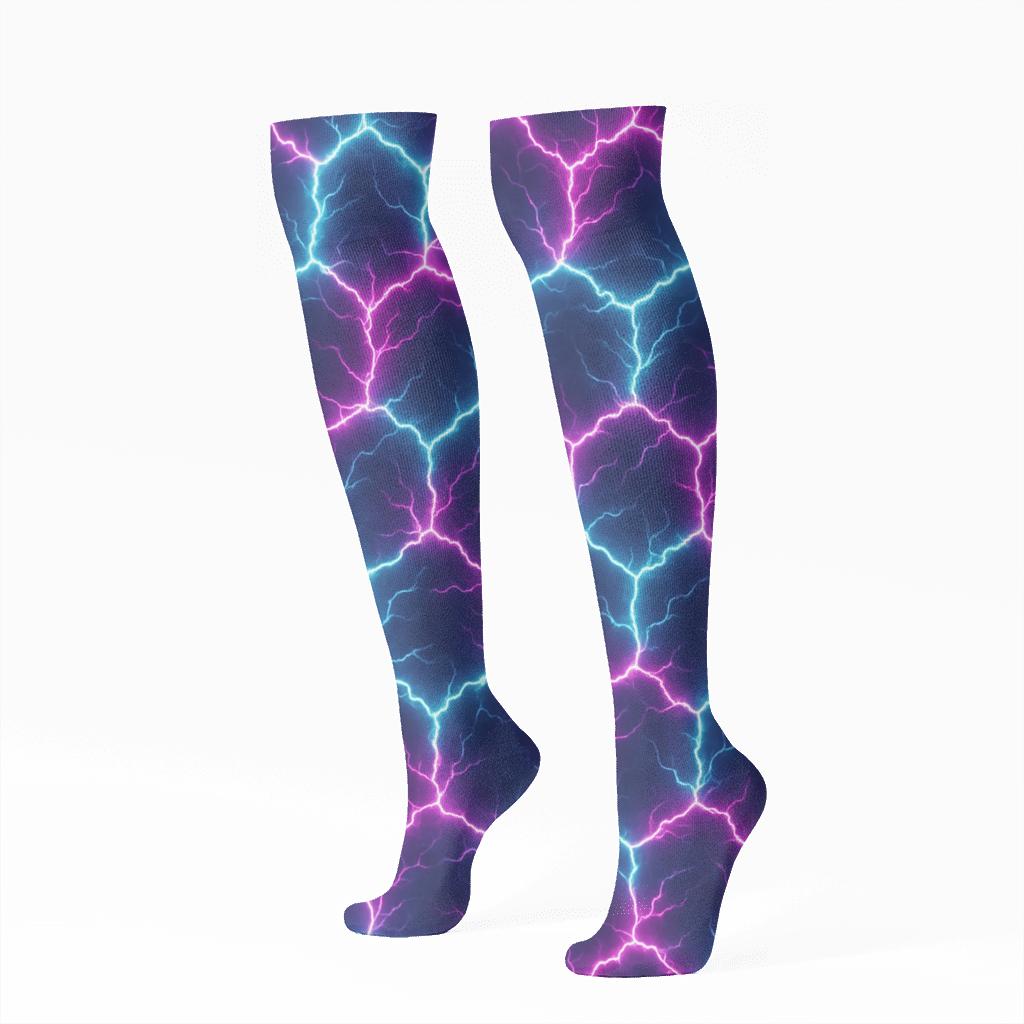 Neon Arc Tessellation On Deep Indigo comfortable cotton knee-high socks