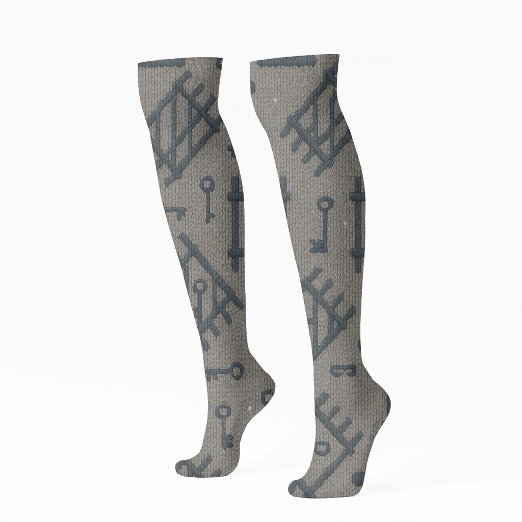 Prison Officer Bar Lattice Knit Illusion trendy patterned knee-high socks