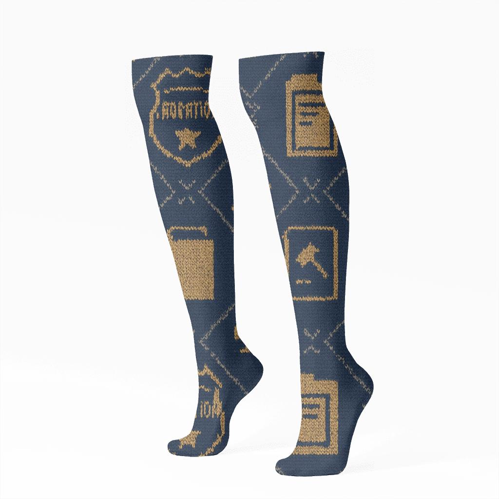 Knitted Lattice Probation Officer Badge Repeat trendy patterned knee-high socks
