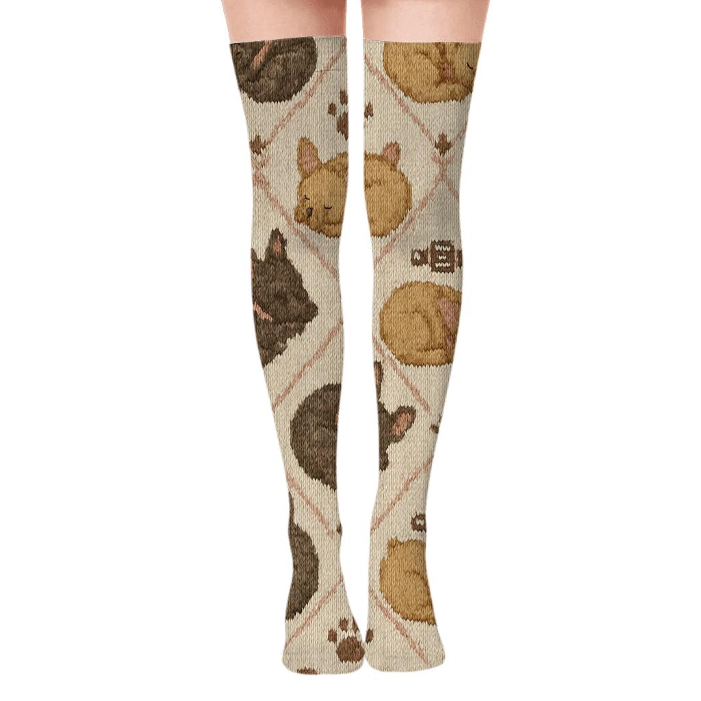 Brindle Bulldog Knit Illusion Diamond Tiling personalized over-the-knee socks