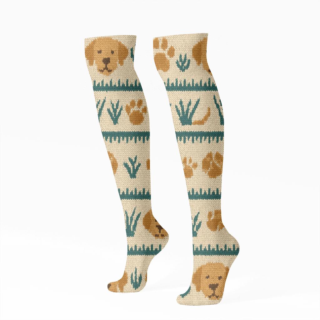 Knitted Park Bands Labrador Retriever trendy patterned knee-high socks