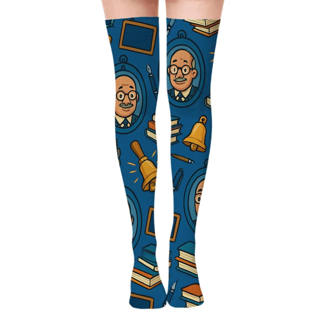 Hallway Badge Lattice With School Principal Cameos comfortable cotton over-the-knee socks