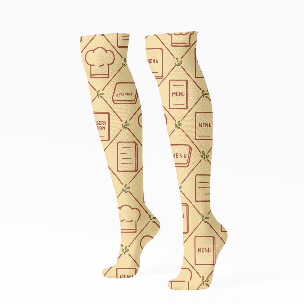 Chef Hat And Reservation Ledger Lattice In Restaurant Manager Style premium sports knee-high socks