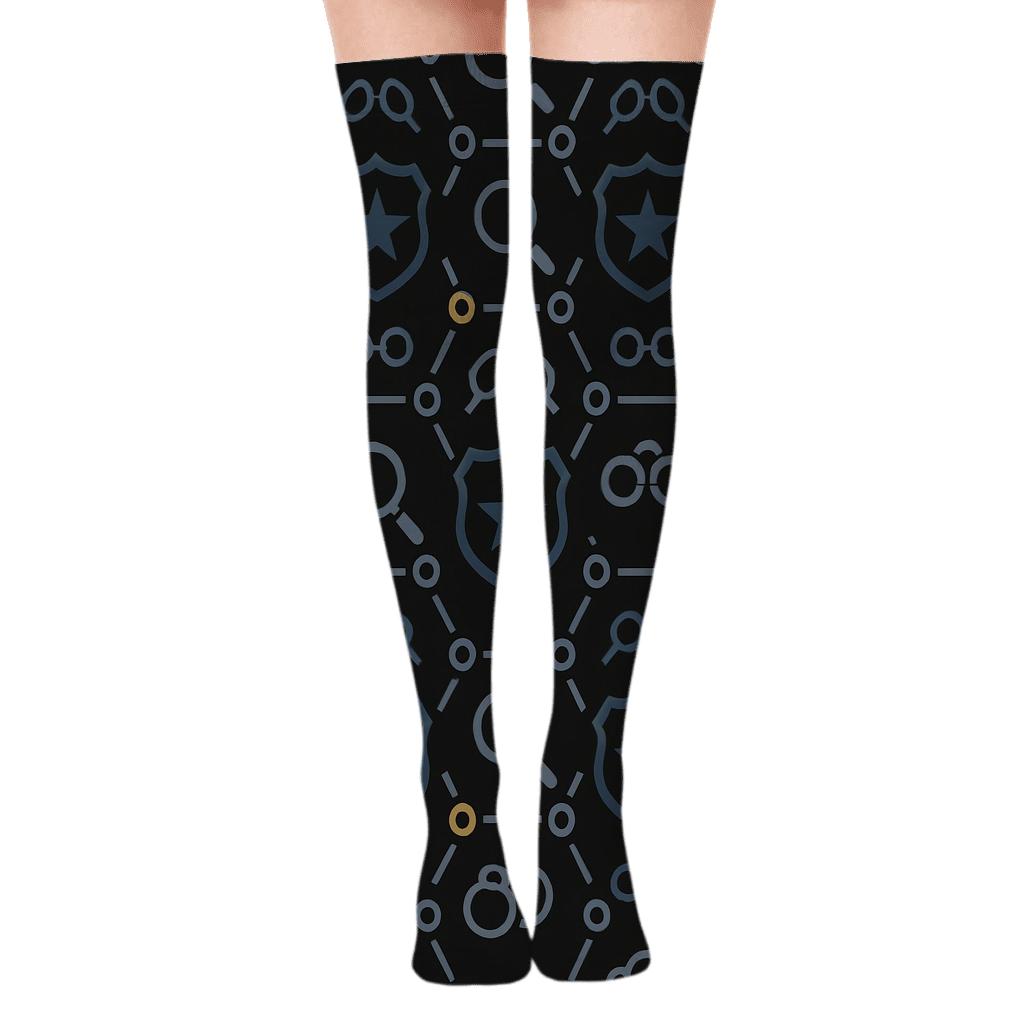 Police Detective Badge Lattice On Obsidian soft everyday over-the-knee socks