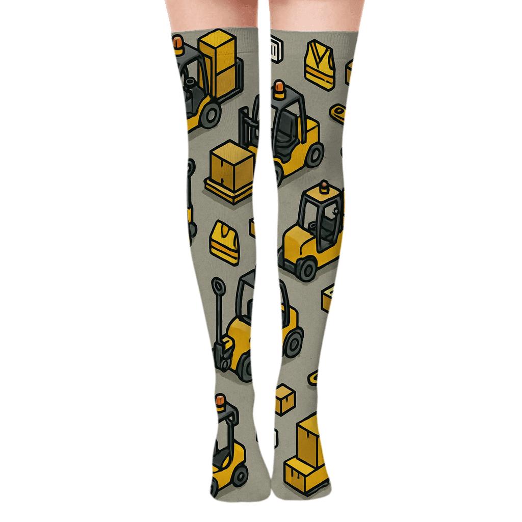 Warehouse Worker Forklift Constellation Tile custom over-the-knee socks