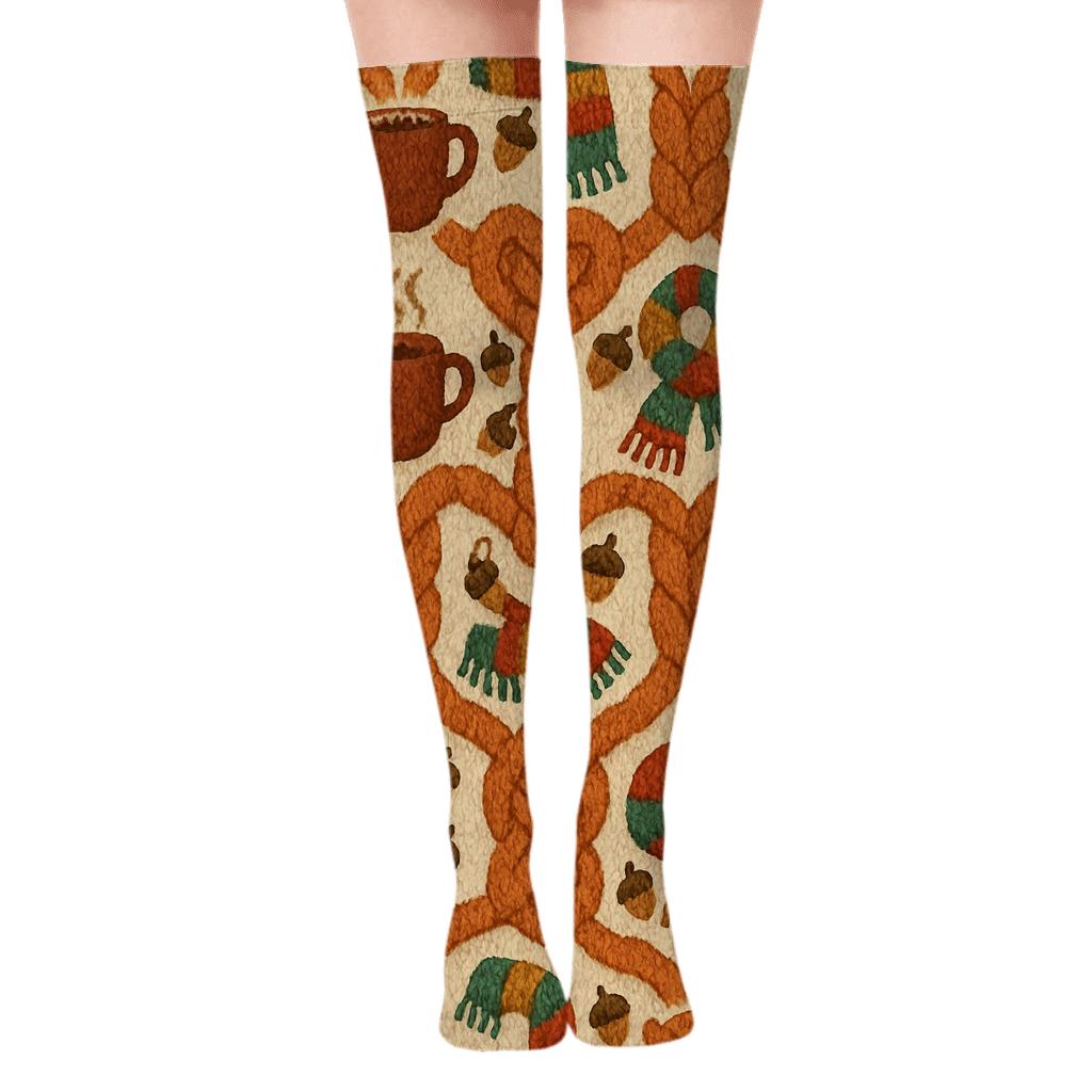 Knitted Harvest Comfort Lattice On Creamy Beige Background custom over-the-knee socks