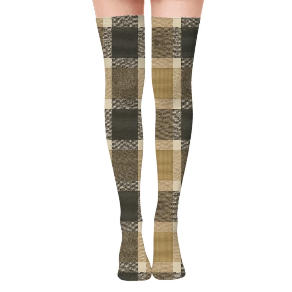 Nested Progressive Gingham Blocks With Woven Micro Check On Cream personalized over-the-knee socks