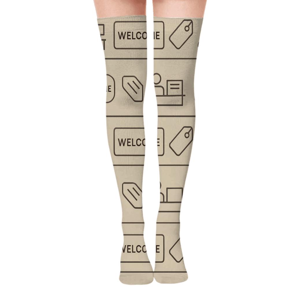 Reception Desk Bands With Hotel Receptionist Icons personalized over-the-knee socks