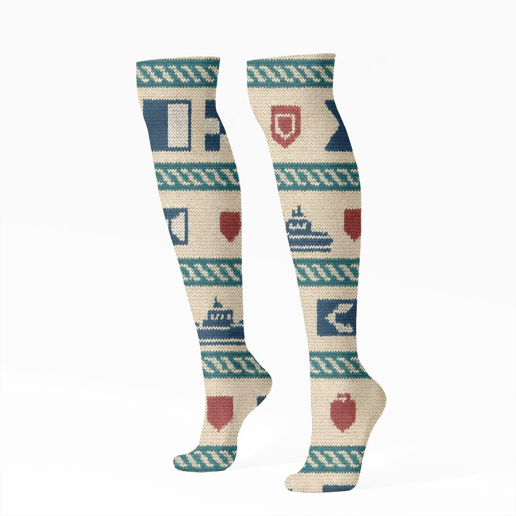 Nautical Ropes And Coast Guard Officer Signal Bands comfortable cotton knee-high socks