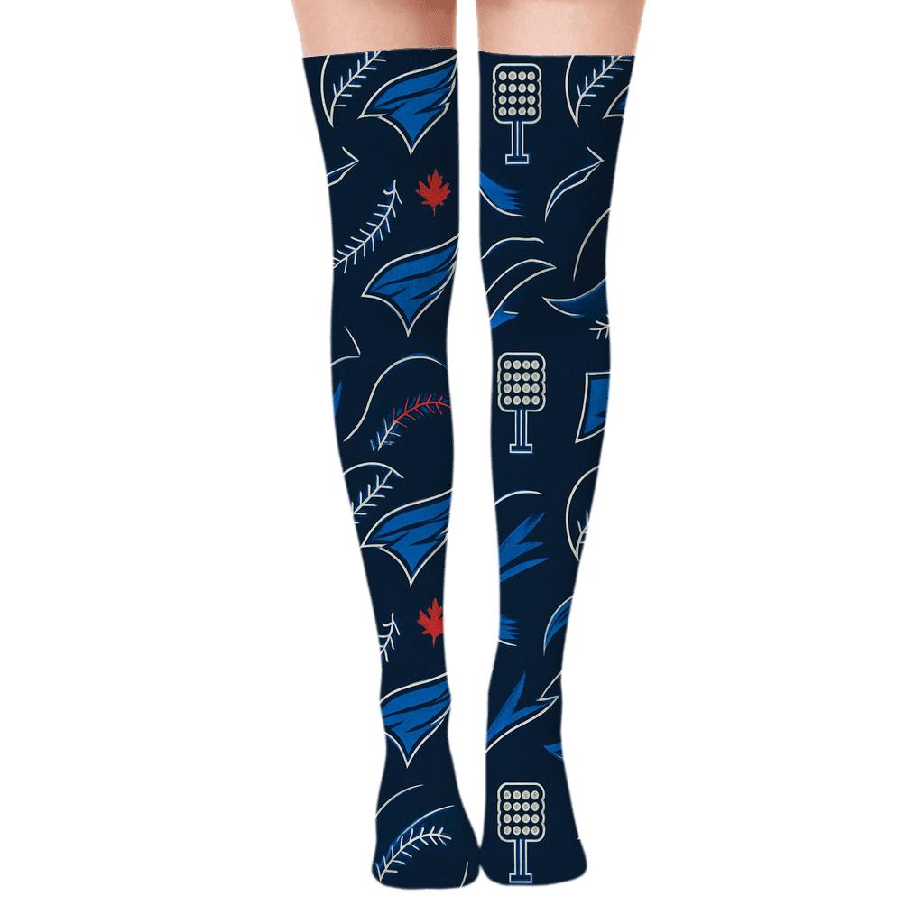 Blue Jays Stadium Light Lattice Pattern designer print over-the-knee socks