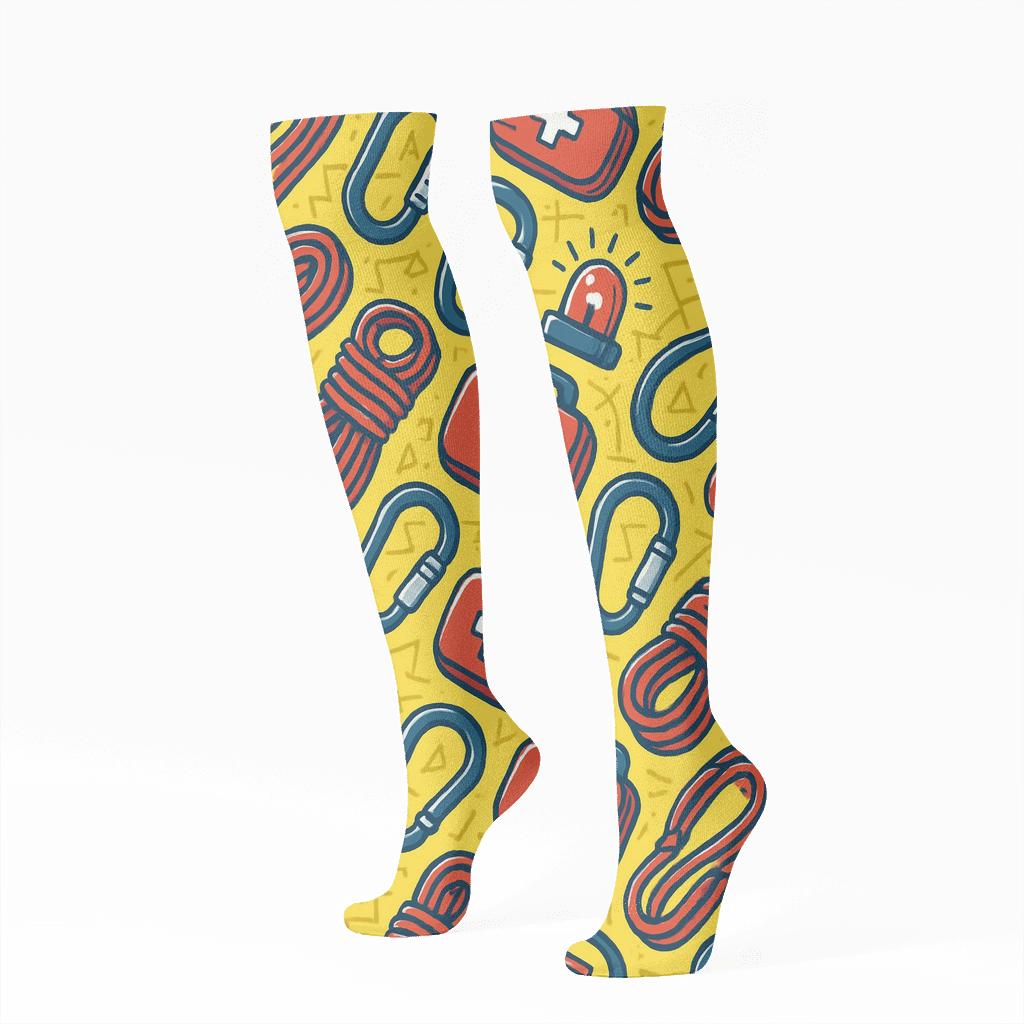 Rescue Worker Rope And Beacon Tessellation custom knee-high socks