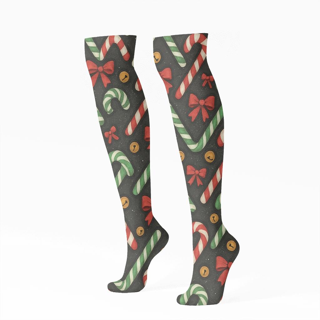 Candy Cane Holiday Chevron On Charcoal stylish athletic knee-high socks