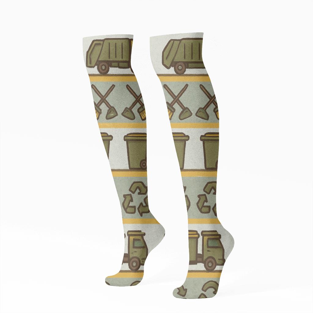 City Rhythm Bands With Garbage Collector Icons unique graphic knee-high socks