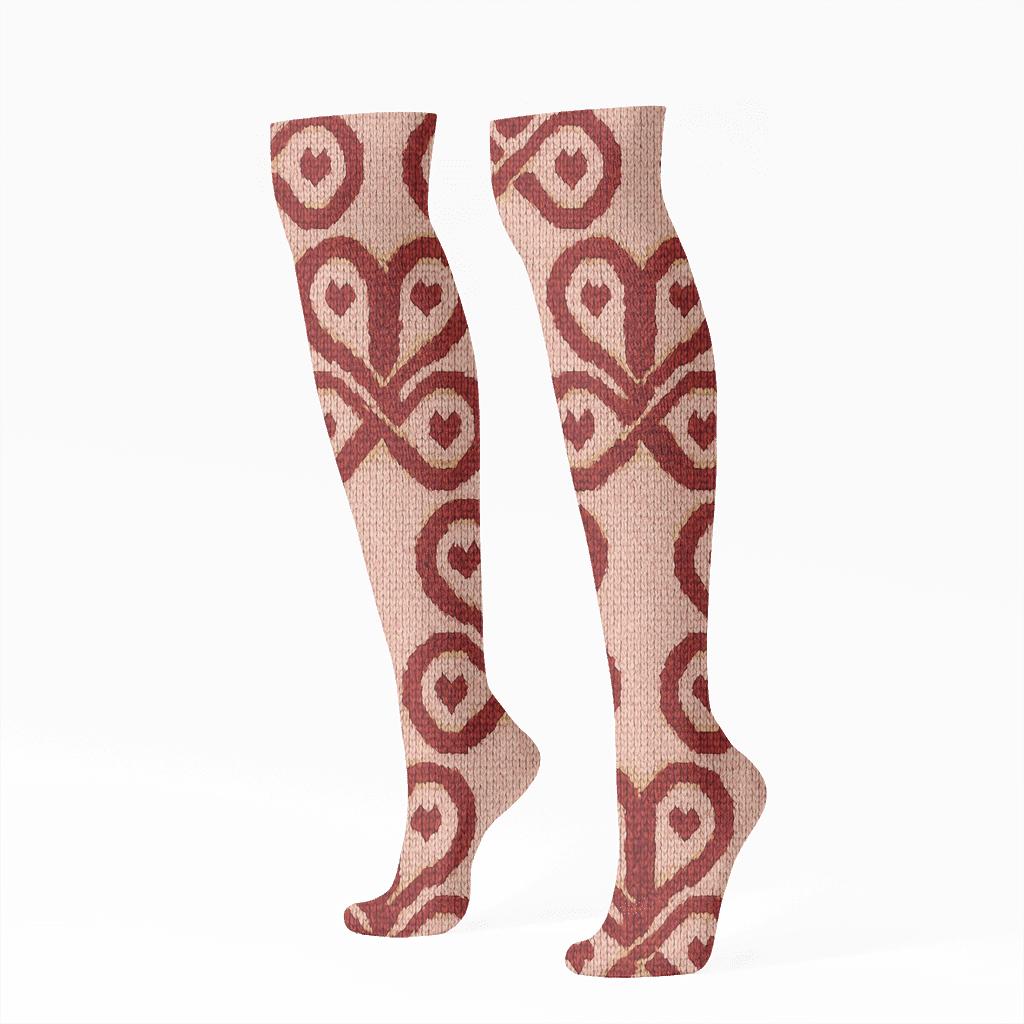 Valentines Infinity Heart Knit Illusion Lattice designer print knee-high socks