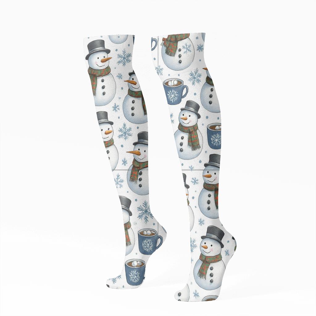 Snowman Collage In Christmas Tile Grid designer print knee-high socks