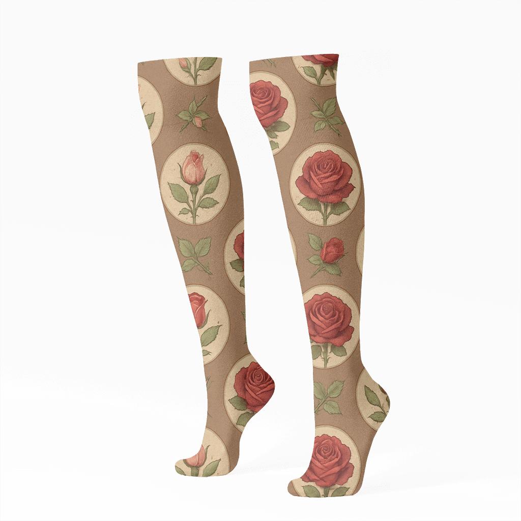 Rosebud Medallions With Valentines Rose Accents soft everyday knee-high socks