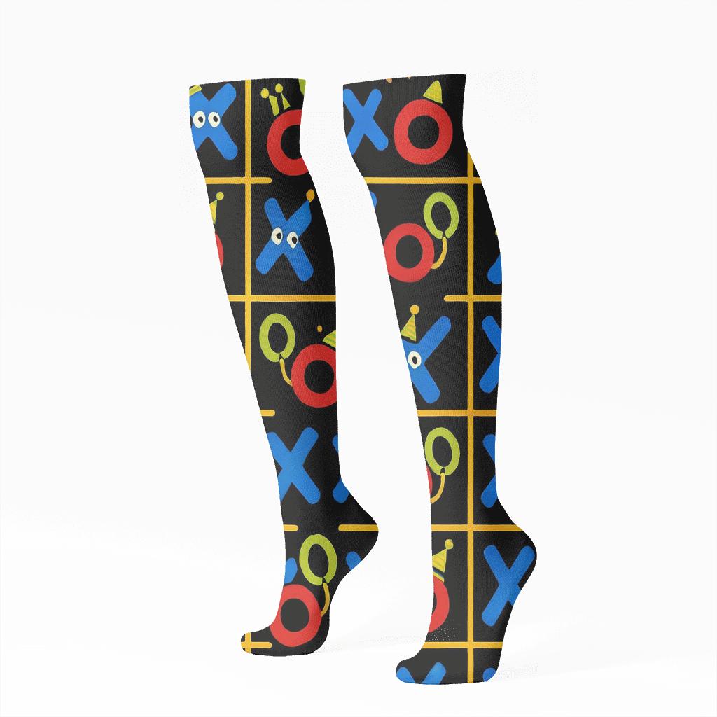 Bold Cartoon Valentines Xo Icons Parade designer print knee-high socks