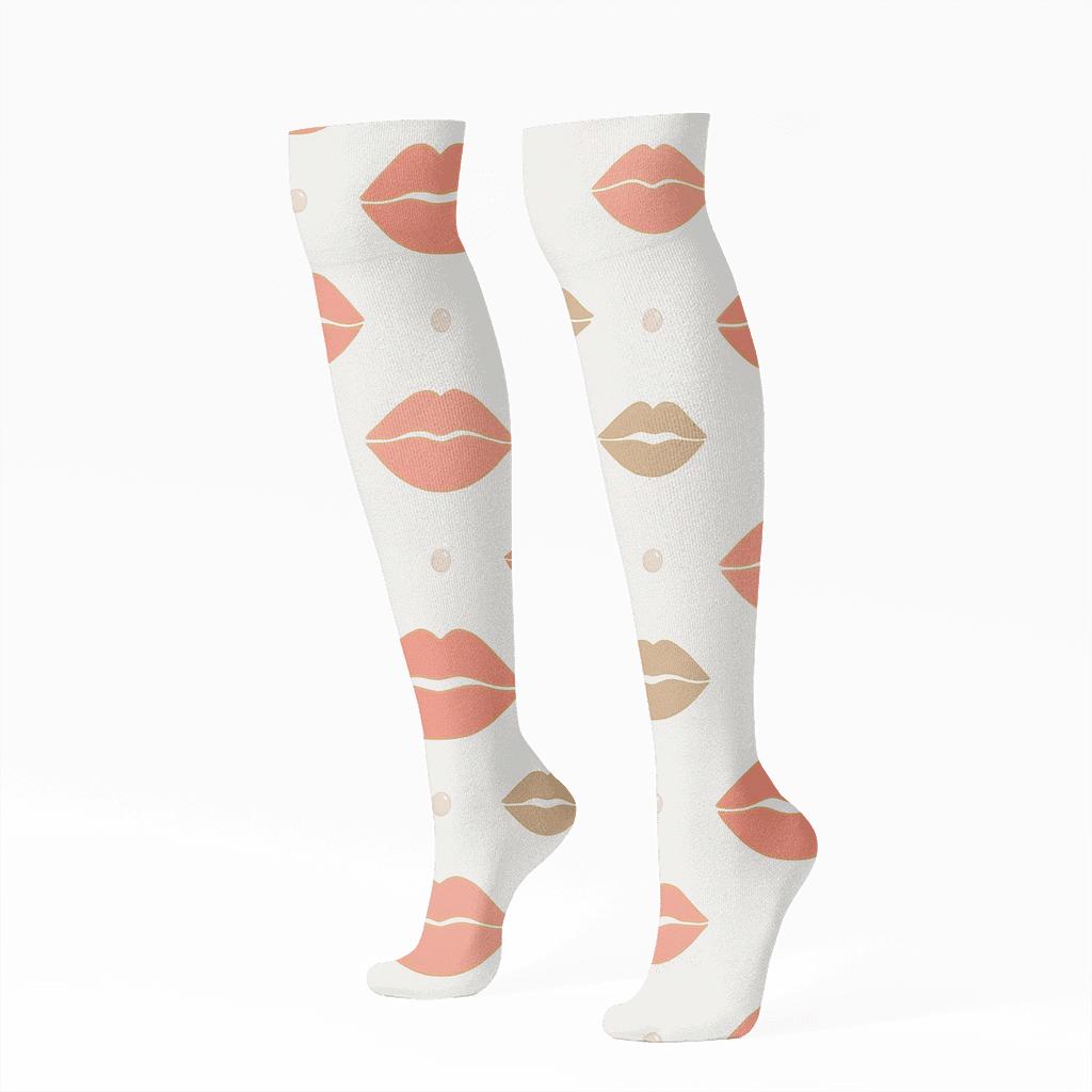 Minimal Grid Of Lip Prints With Kiss Mark Accent soft everyday knee-high socks