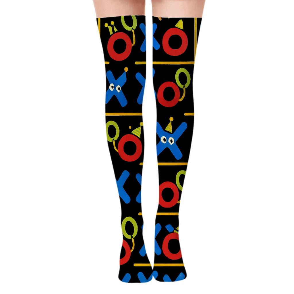 Bold Cartoon Valentines Xo Icons Parade premium cozy over-the-knee socks
