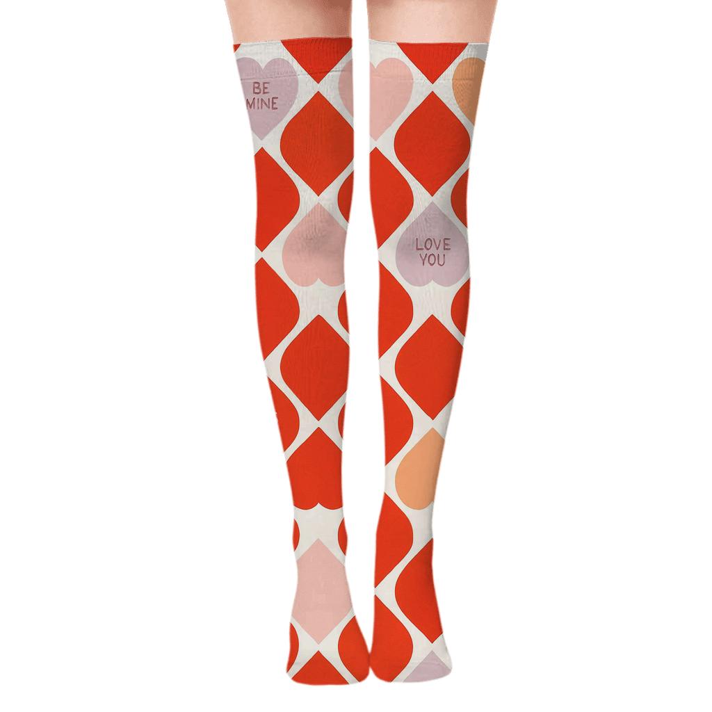 Candy Heart Lattice In Valentines Candy Heart comfortable cotton over-the-knee socks