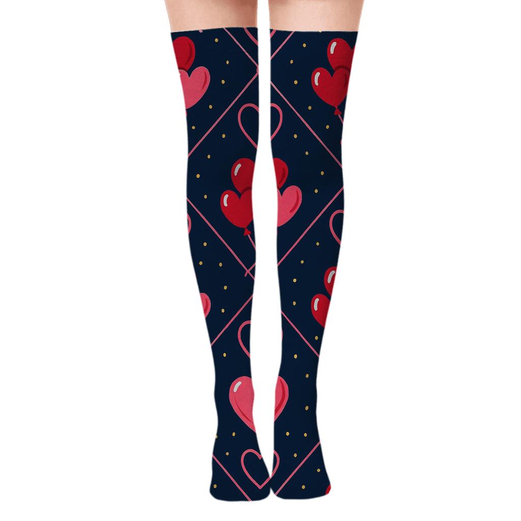 Heart Balloons In Valentine Party Lattice stylish fashion over-the-knee socks