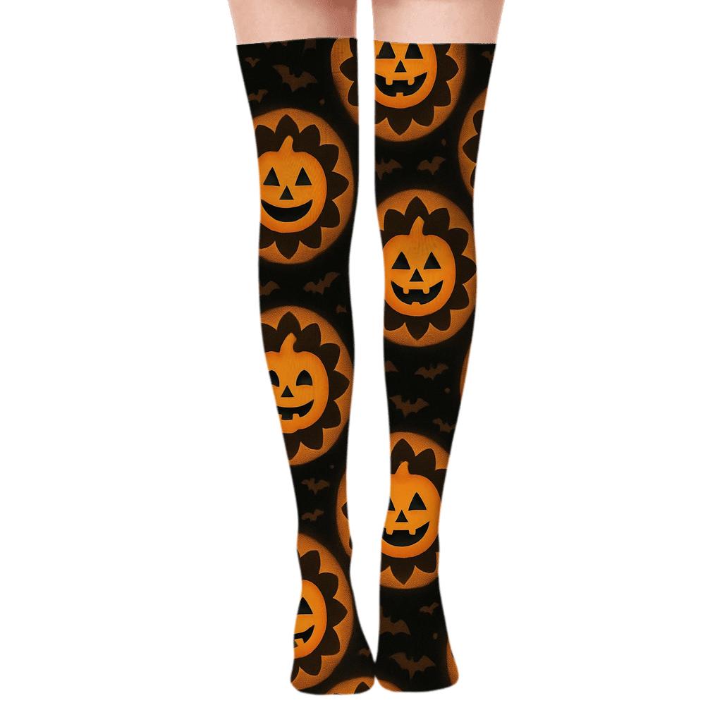 Glowing Jack O Lantern Rosette Tiles On Black Background stylish fashion over-the-knee socks