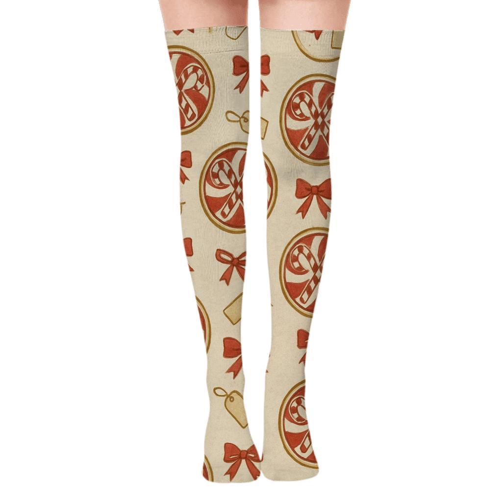 Peppermint Medallions With Candy Canes Centerpieces stylish fashion over-the-knee socks