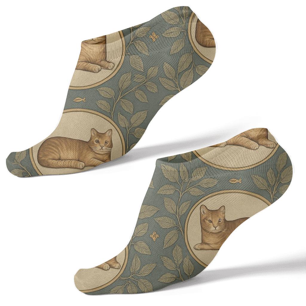 Vintage Poster Cats In Botanical Lattice soft everyday ankle socks