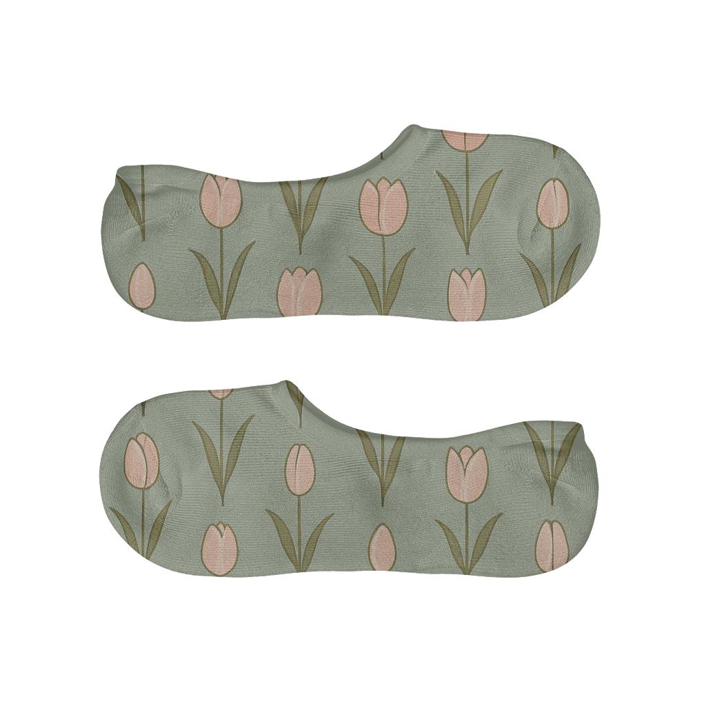 Minimal Tulip Bud Progression Stripe On Soft Sage Background personalized no-show socks