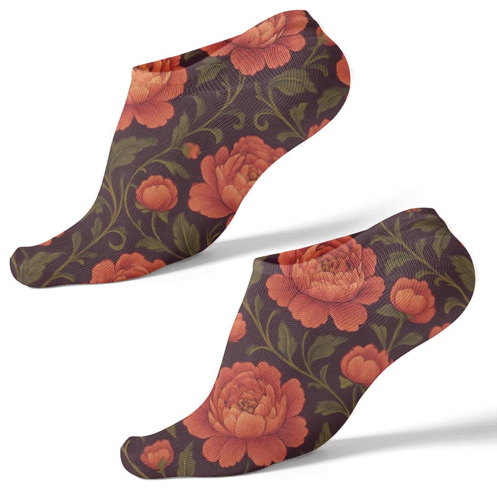 Sunset Peony Garland Lattice On Deep Plum Background stylish athletic ankle socks