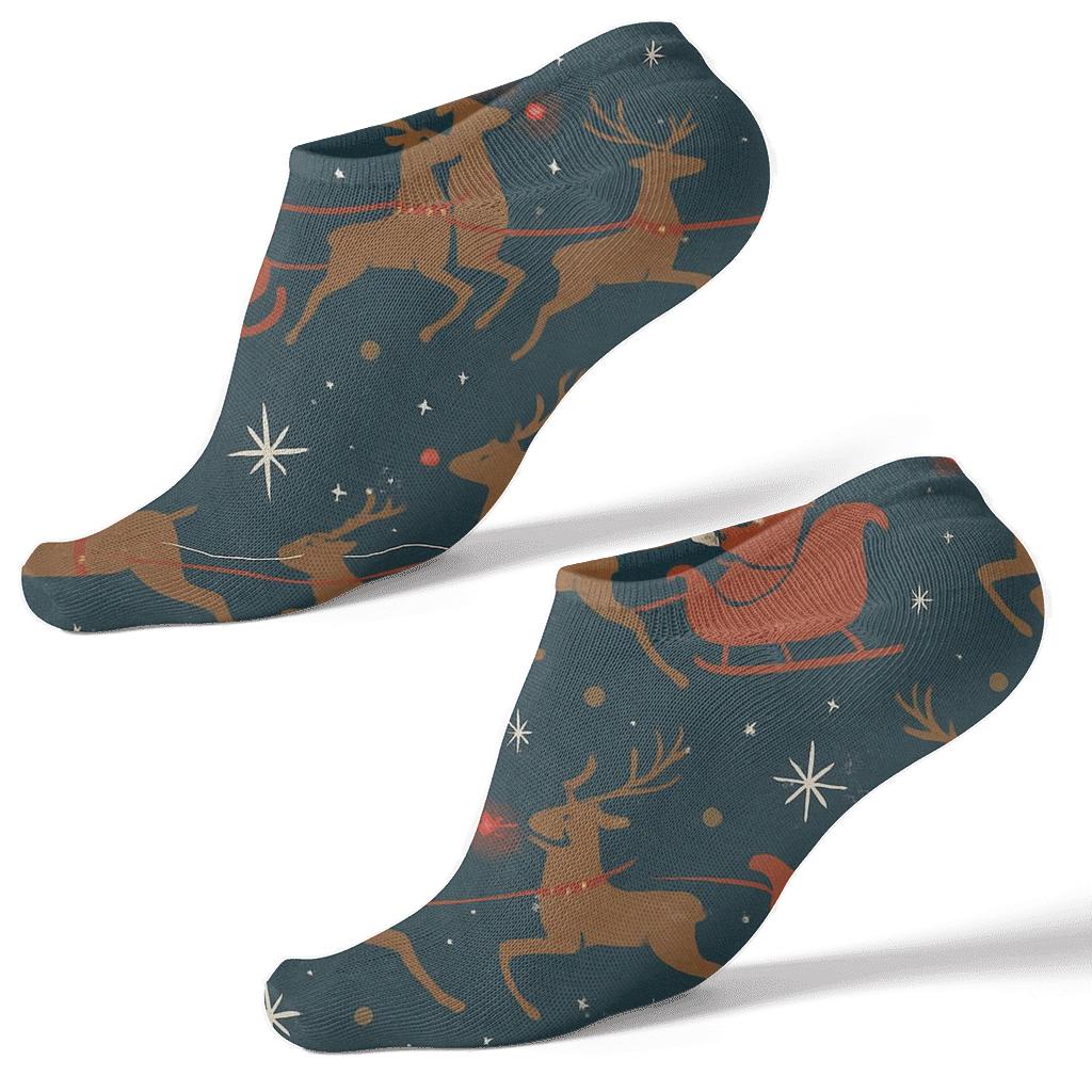Reindeer Sleigh Parade With Rudolph In Midnight Blue custom ankle socks
