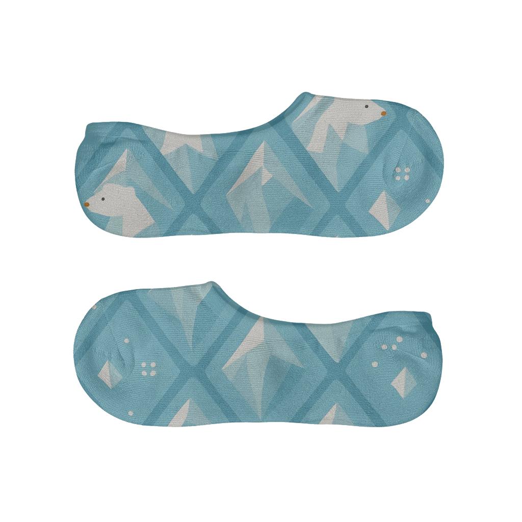 Iceberg Lattice With Polar Bear Silhouettes designer printed no-show socks