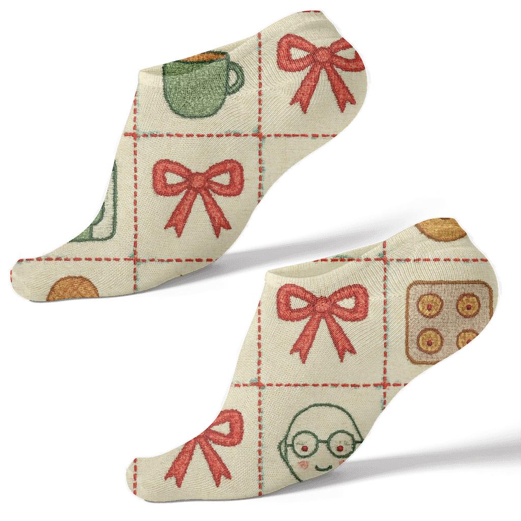 Stitched Tea Towel Tiles, Cozy With Mrs. Claus premium sports ankle socks