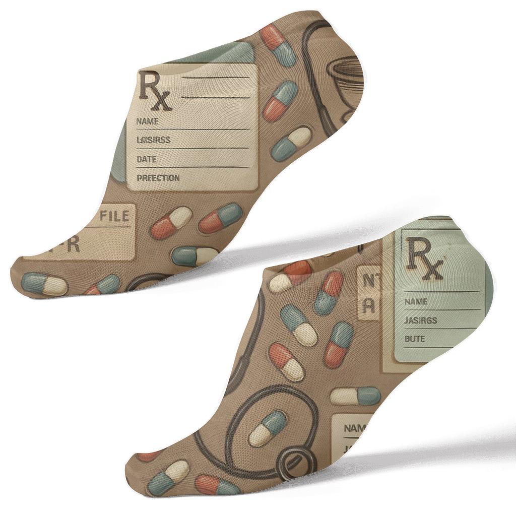 Medical Collage Tiles With Pharmacist Tools trendy patterned ankle socks
