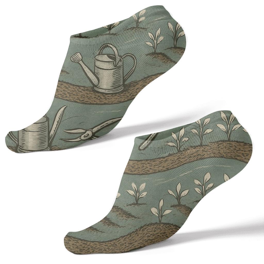 Garden Row Wave With Landscaper Motifs designer print ankle socks