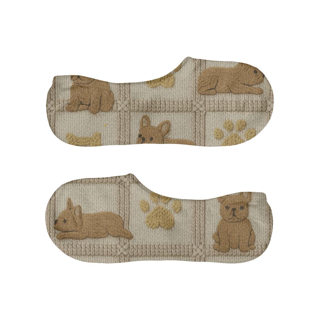 Knitted French Bulldog Cozy Cable Tiles anti-slip no-show socks