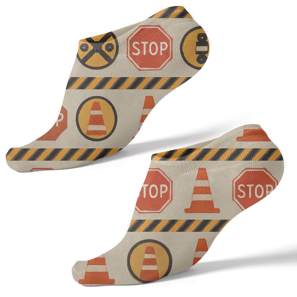 Vintage Safety Poster Look Pattern Bands With Crossing Guard Icons stylish athletic ankle socks