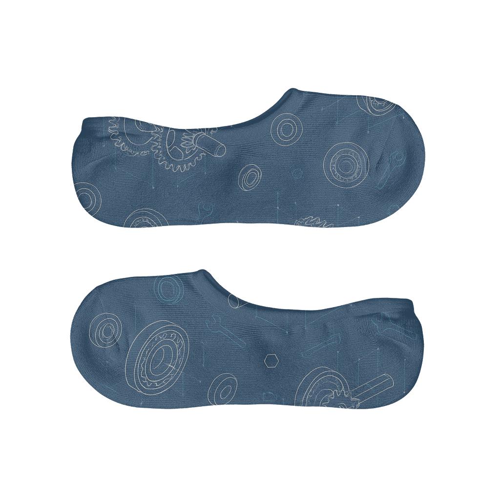 Exploded Gear Blueprint With Mechanical Engineer Accents soft cotton no-show socks
