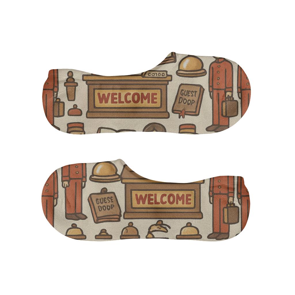 Mirrored Bellhop And Desk Pattern For Hotel Receptionist anti-slip no-show socks