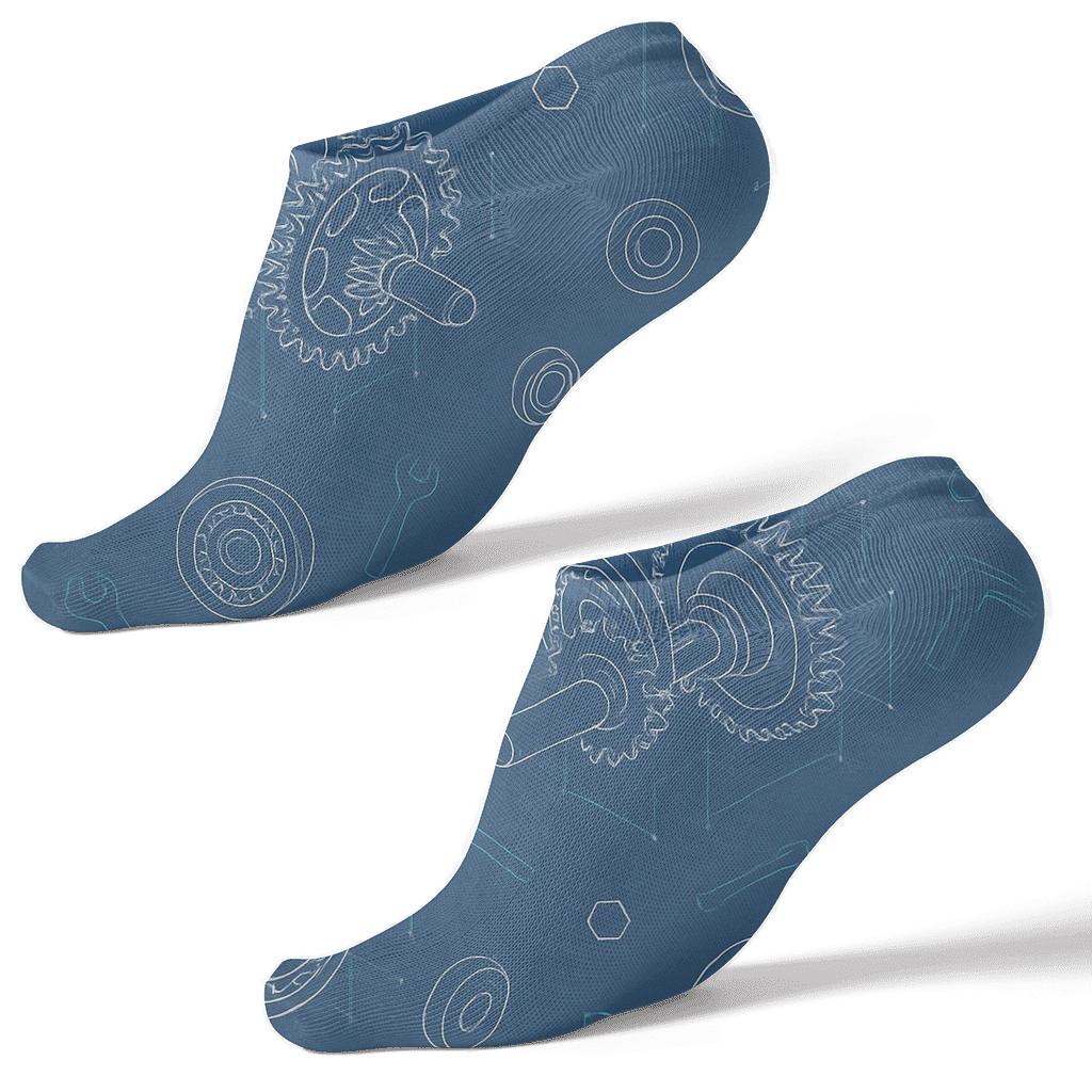 Exploded Gear Blueprint With Mechanical Engineer Accents soft everyday ankle socks