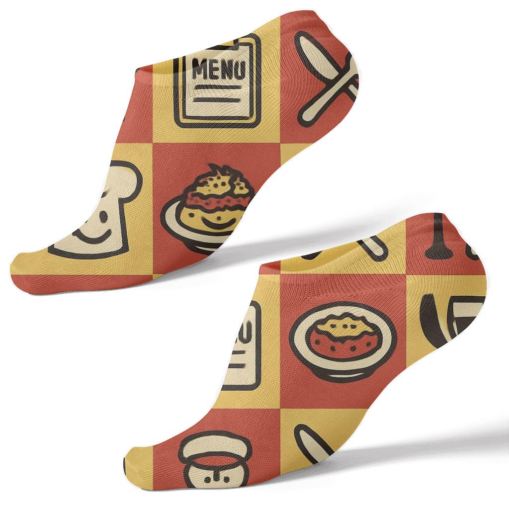 Restaurant Manager Checkered Cutlery March designer print ankle socks