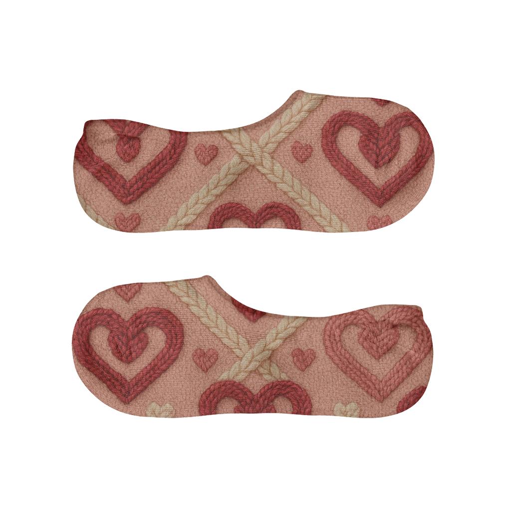 Knitted Valentines Infinity Heart Cable Lattice low cut no-show socks
