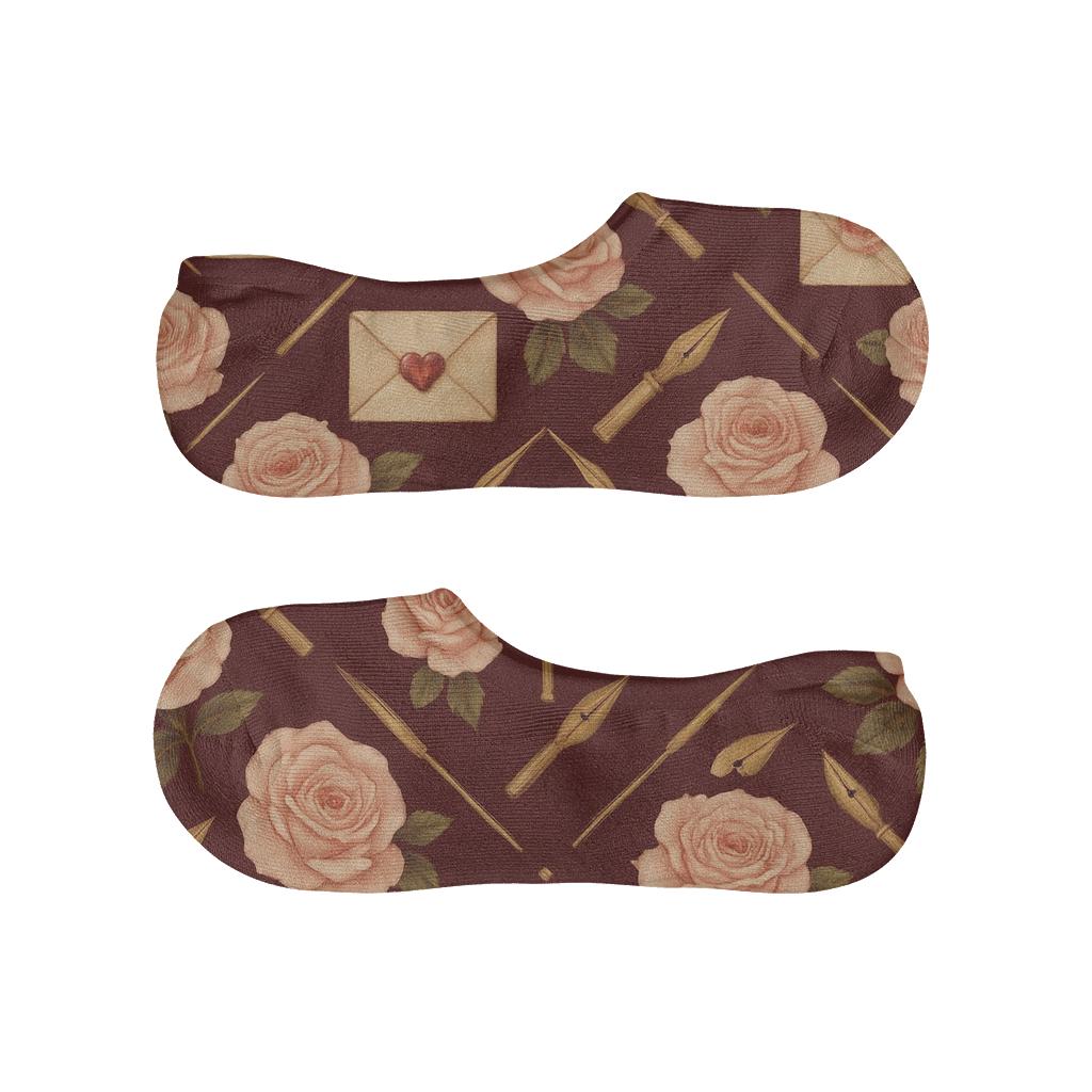Valentines Love Letter Envelope Botanical Lattice personalized no-show socks