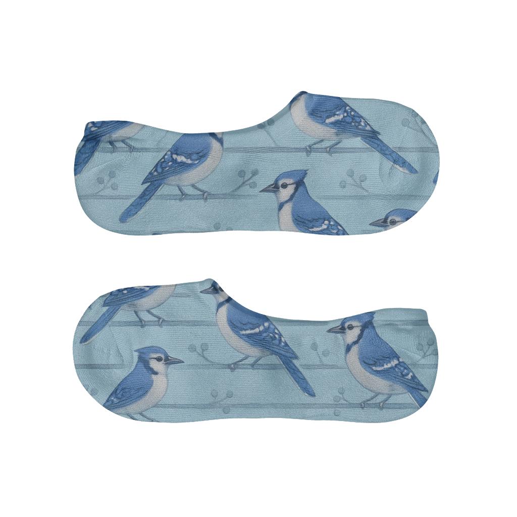 Blue Jay Branch Band Stripes On Sky Blue Background designer print no-show socks