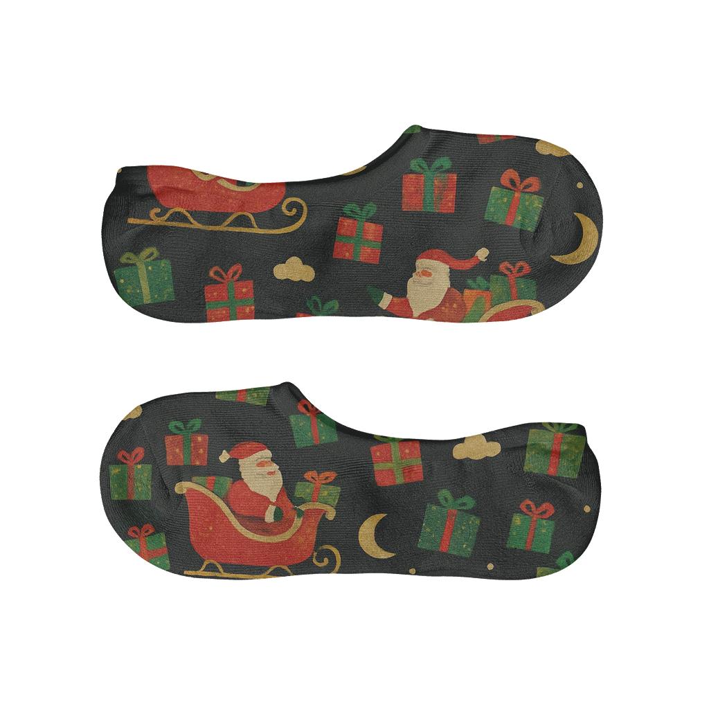 Santa Sleigh Scene, Christmas Collage Scatter anti-slip no-show socks