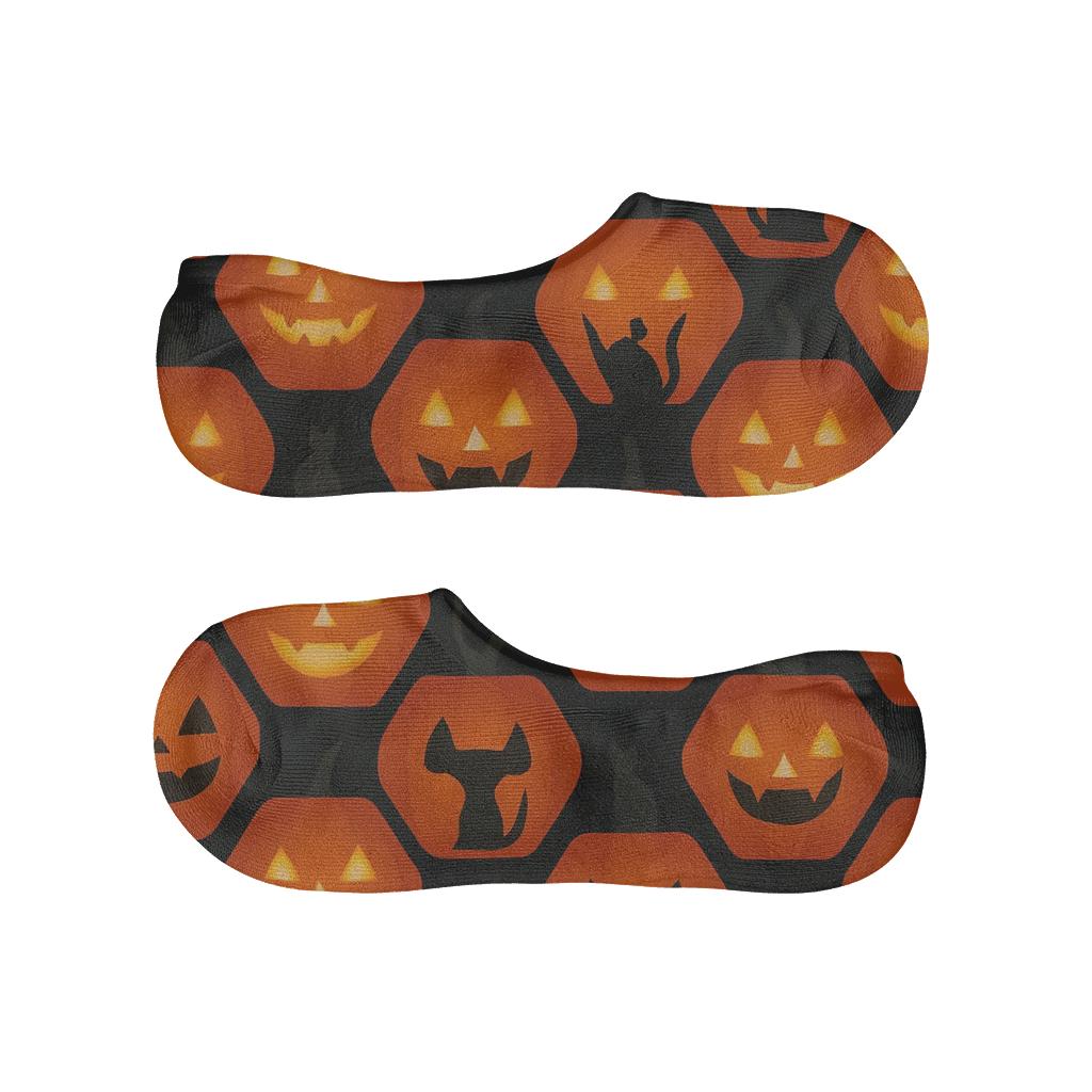 Glowing Orange Pumpkin Hex Tile On Black Background breathable no-show socks