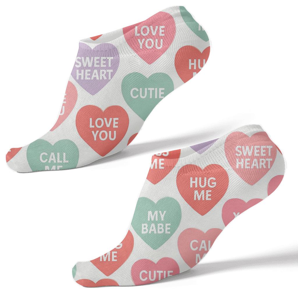 Minimal Grid With Valentines Candy Heart Messages custom ankle socks