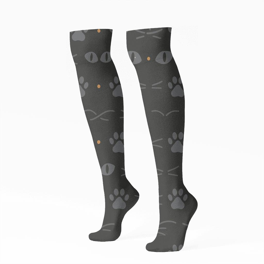 Minimal Paws And Whiskers Pattern With Cat personalized knee-high socks