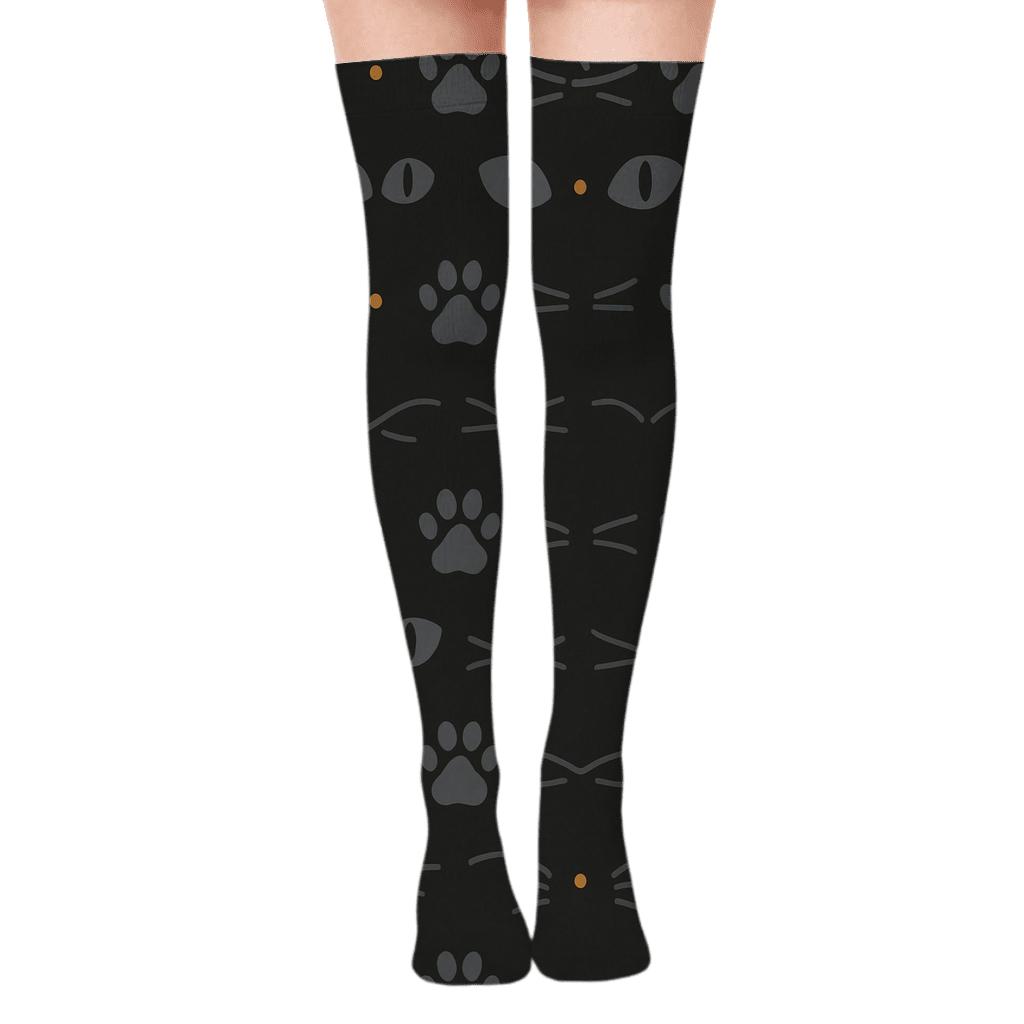 Minimal Paws And Whiskers Pattern With Cat comfortable cotton over-the-knee socks